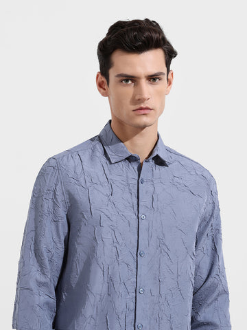 Men's Steel Grey Slim Fit Textured Party Wear Shirt