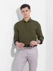 Men's Olive Slim Fit Textured Party Wear Shirt
