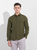 Men's Olive Slim Fit Textured Party Wear Shirt