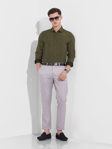Men's Olive Slim Fit Textured Party Wear Shirt