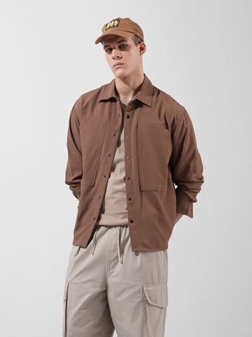 Men's Olive Relaxed Fit Solid Utility Shirt