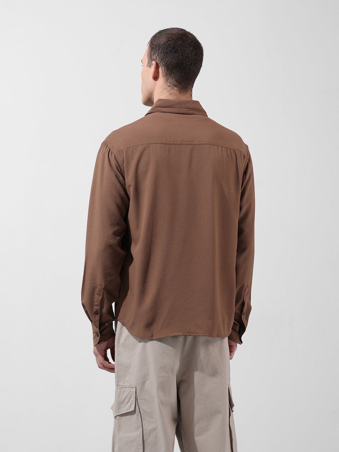 Men's Olive Relaxed Fit Solid Utility Shirt