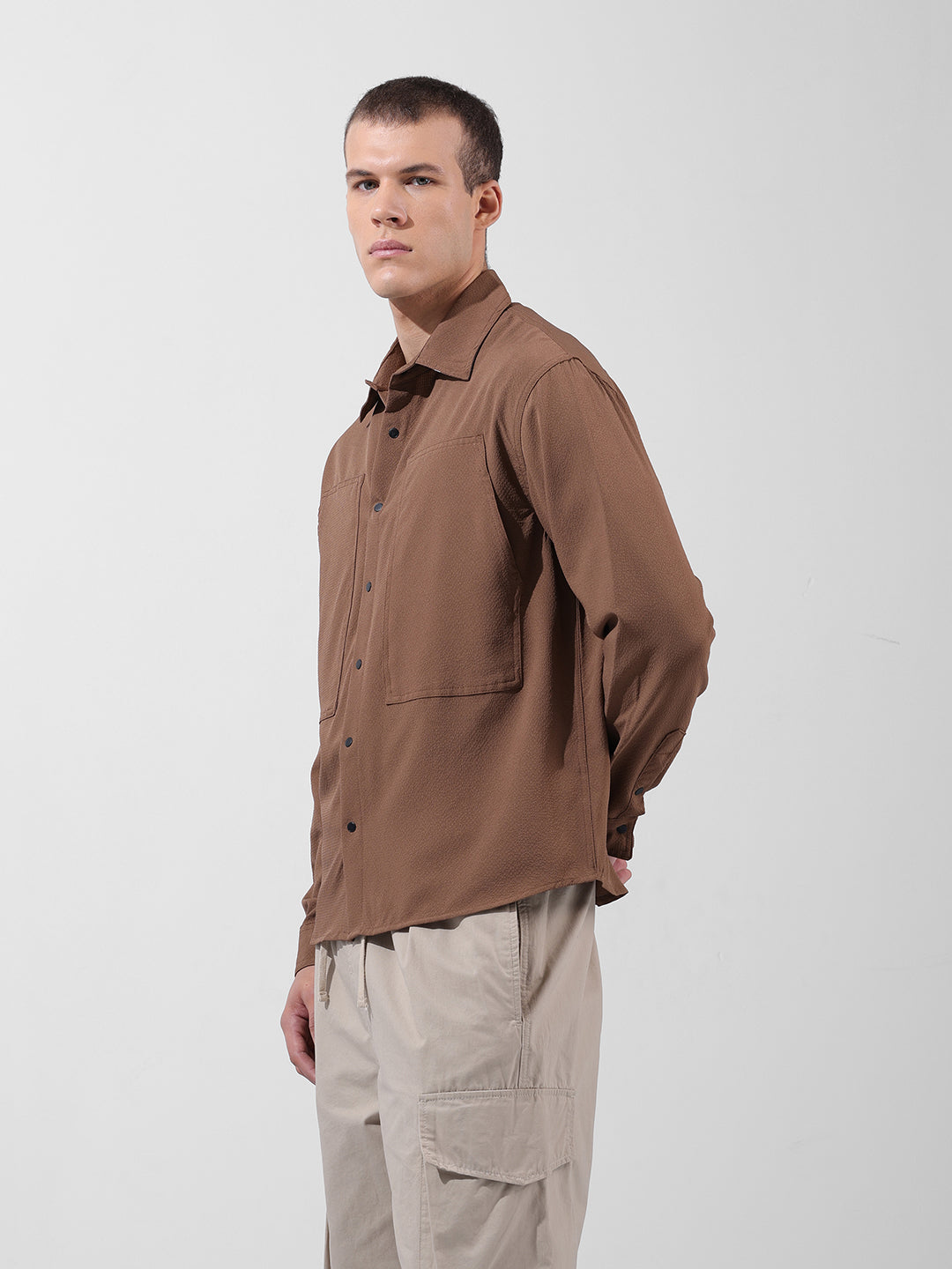 Men's Olive Relaxed Fit Solid Utility Shirt