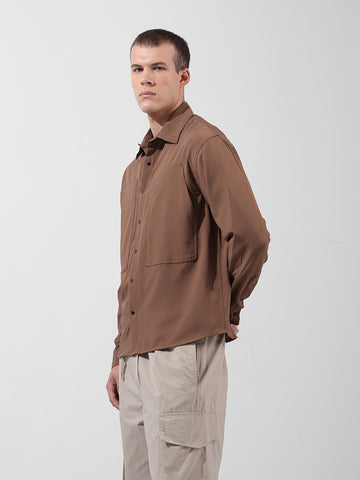 Men's Olive Relaxed Fit Solid Utility Shirt