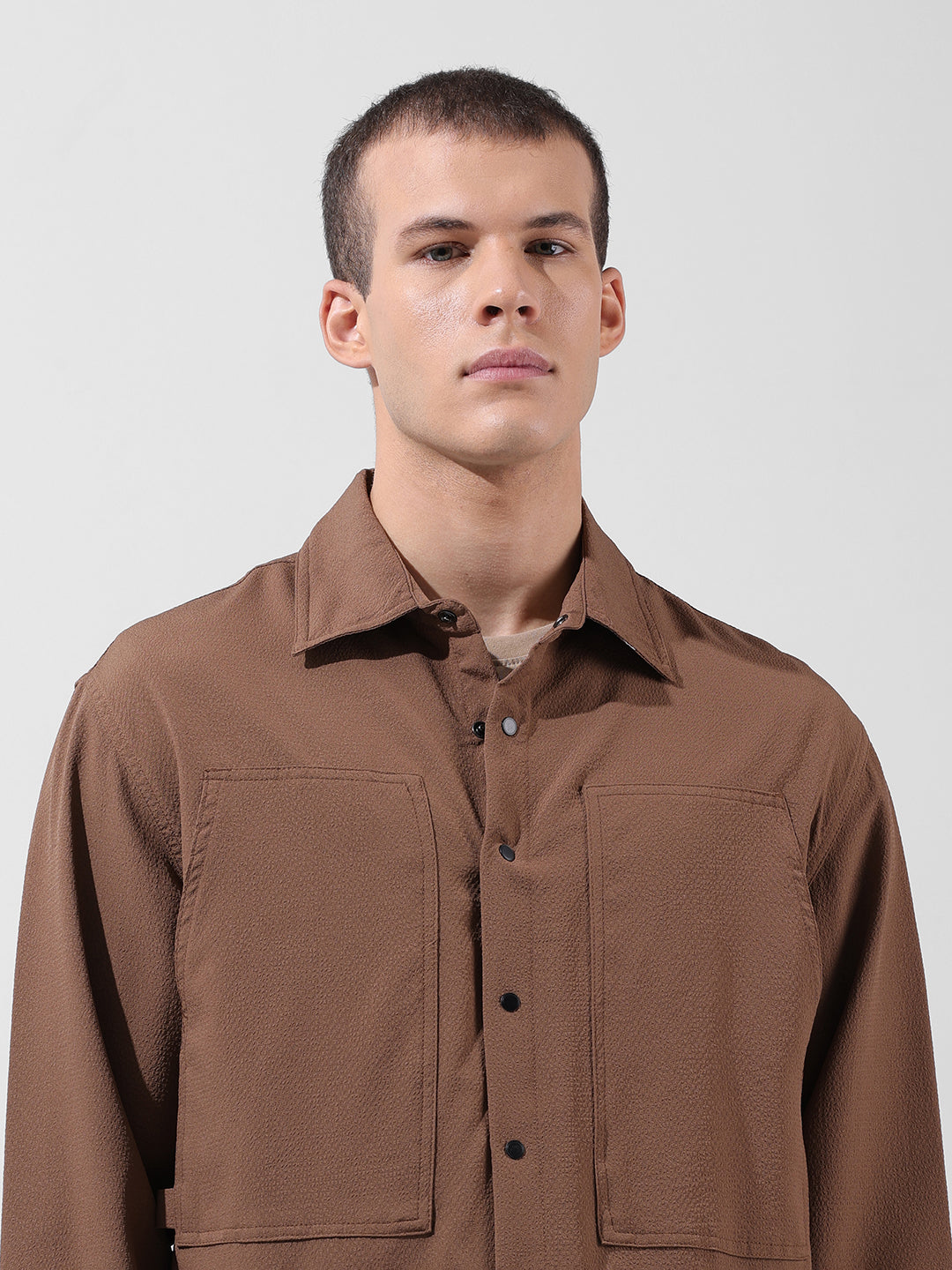 Men's Olive Relaxed Fit Solid Utility Shirt