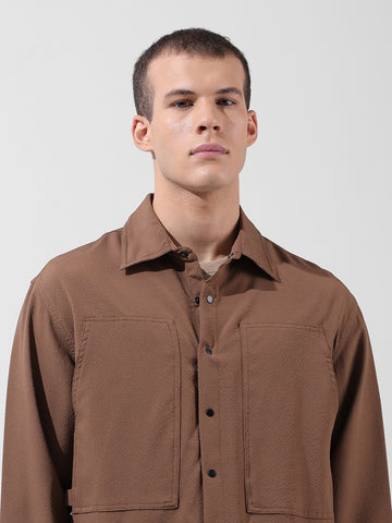 Men's Olive Relaxed Fit Solid Utility Shirt