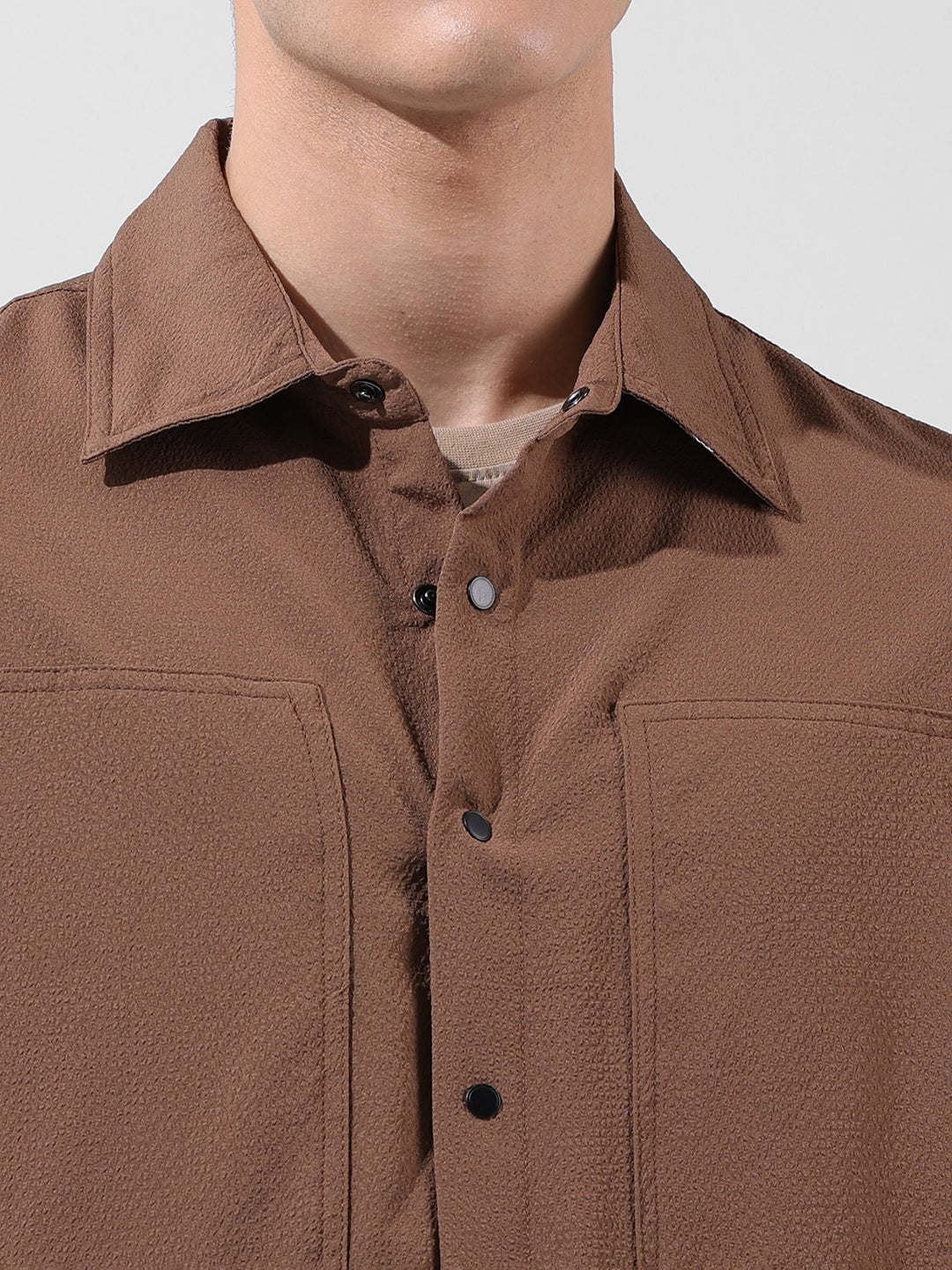 Men's Olive Relaxed Fit Solid Utility Shirt