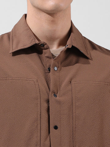 Men's Olive Relaxed Fit Solid Utility Shirt