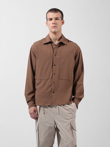 Men's Olive Relaxed Fit Solid Utility Shirt