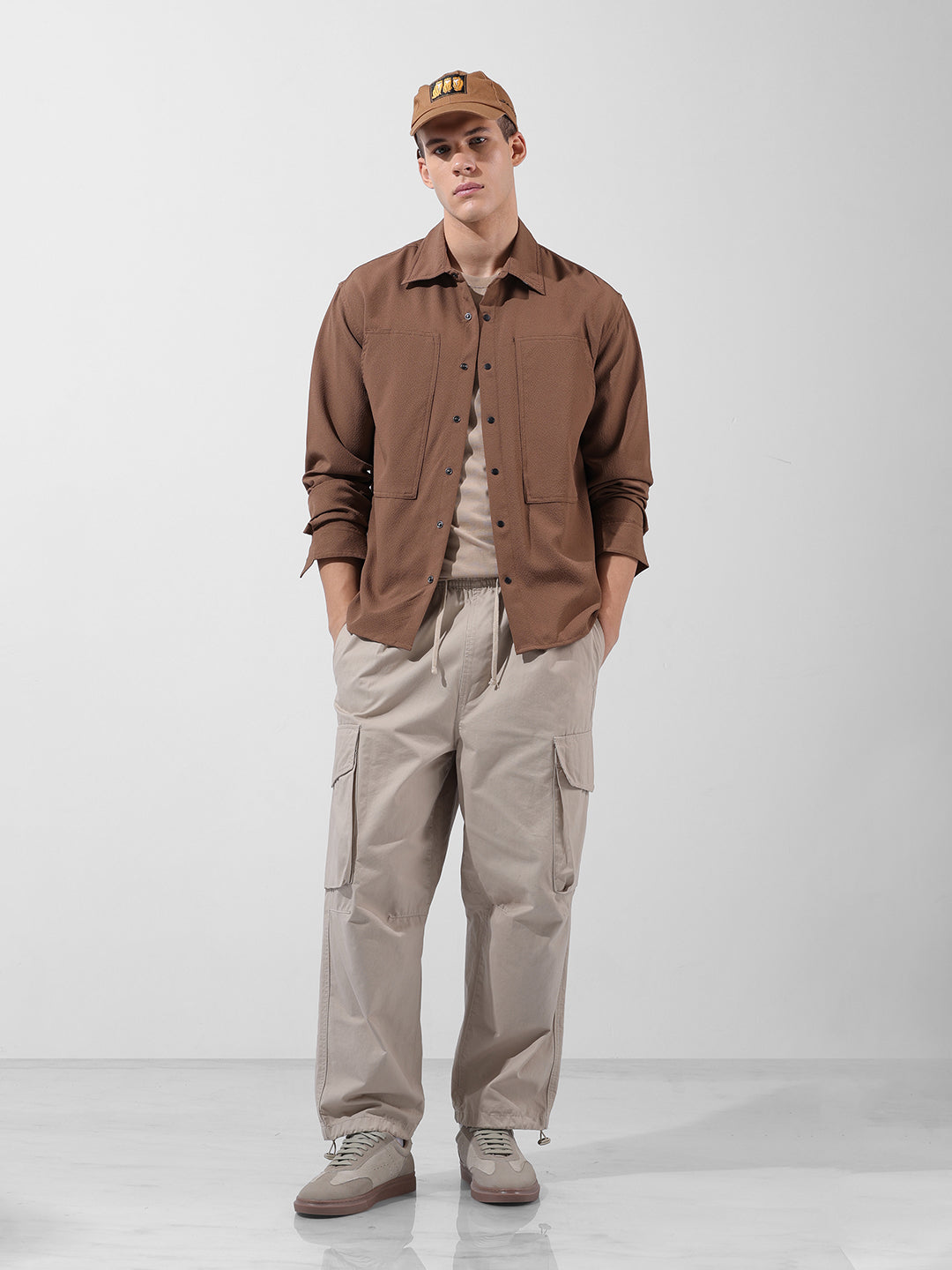 Men's Olive Relaxed Fit Solid Utility Shirt