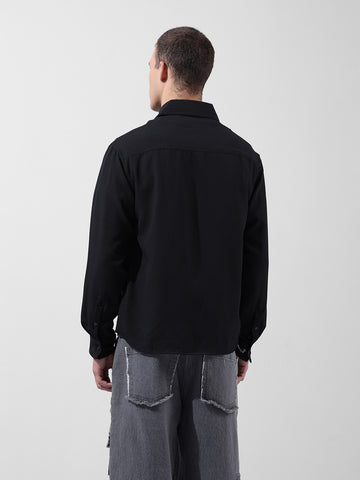 Men's Black Relaxed Fit Solid Utility Shirt