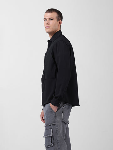 Men's Black Relaxed Fit Solid Utility Shirt