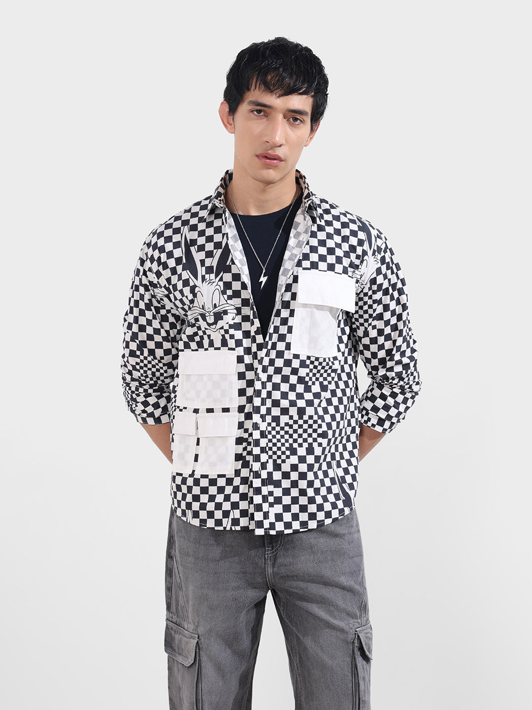 Men's Black Relaxed Fit  Loony Tunes Character Shirt