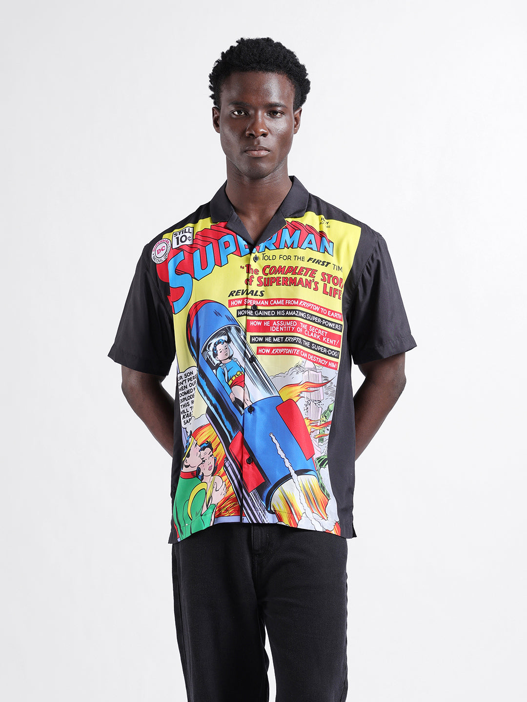 Men's Yellow Relaxed Fit Character Superman Printed Shirt