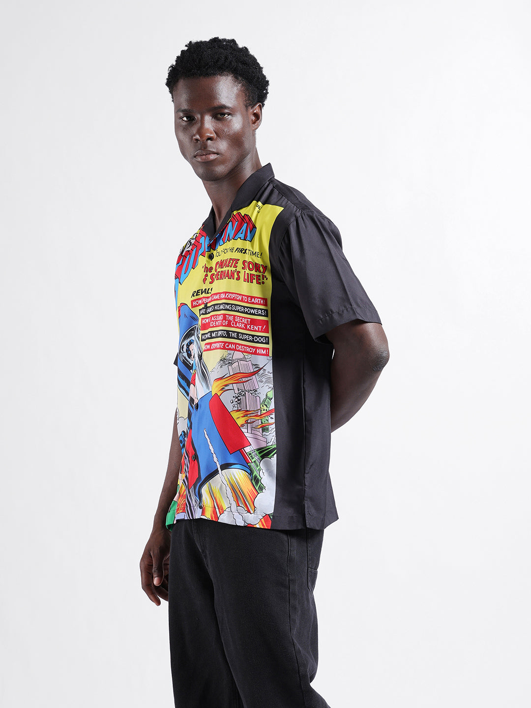 Men's Yellow Relaxed Fit Character Superman Printed Shirt