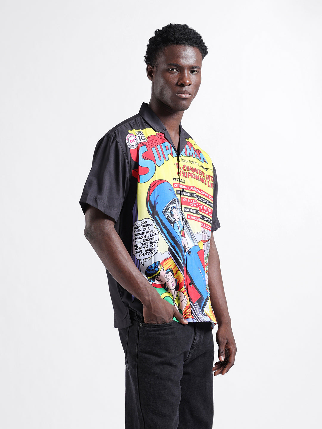 Men's Yellow Relaxed Fit Character Superman Printed Shirt
