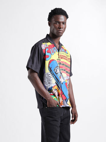 Men's Yellow Relaxed Fit Character Superman Printed Shirt