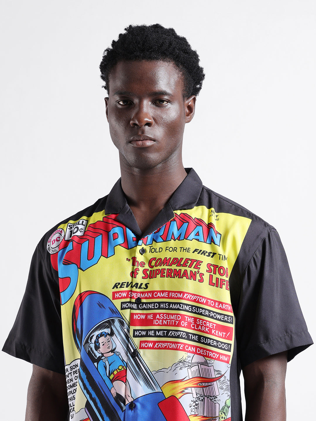 Men's Yellow Relaxed Fit Character Superman Printed Shirt