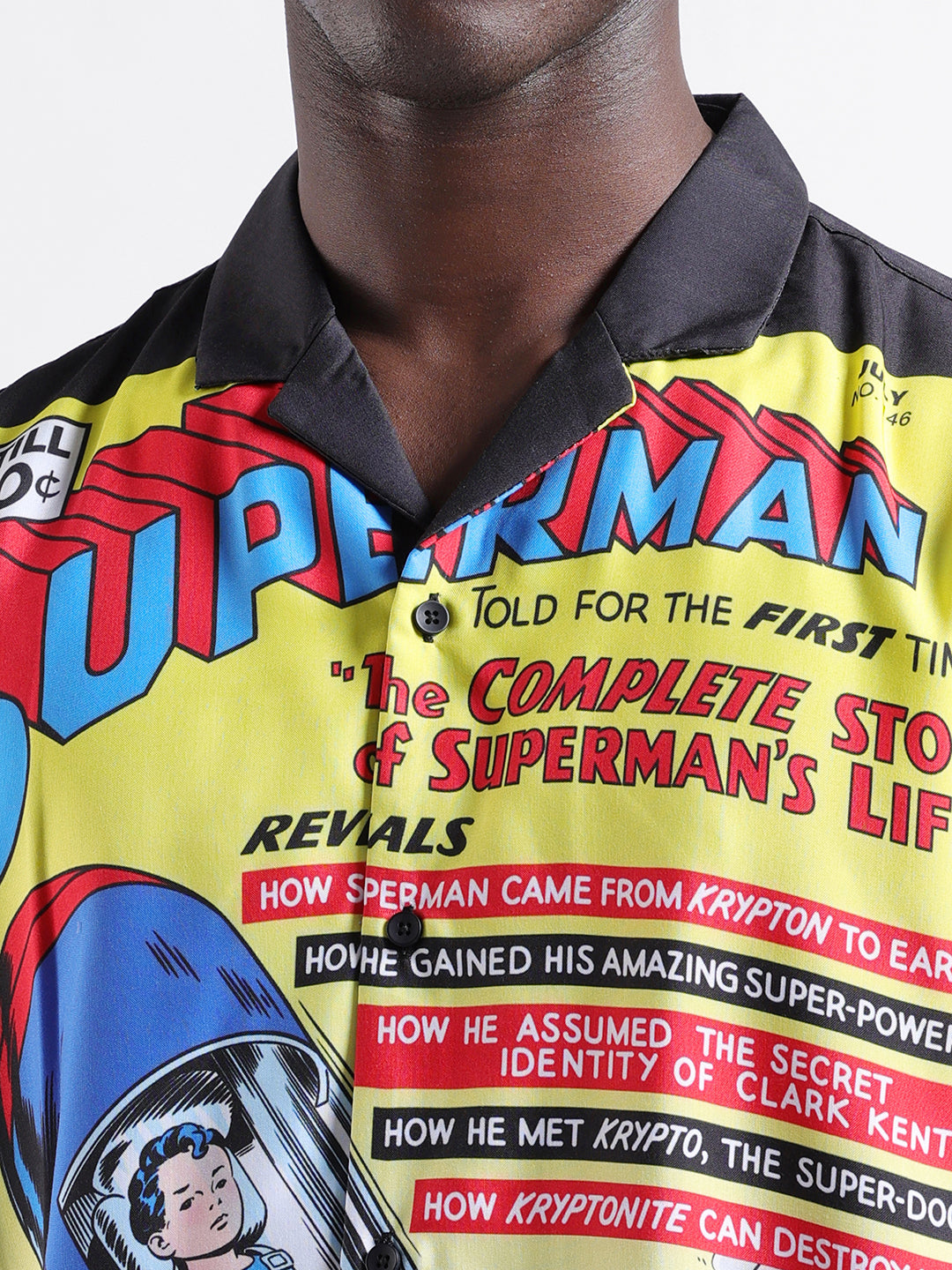 Men's Yellow Relaxed Fit Character Superman Printed Shirt