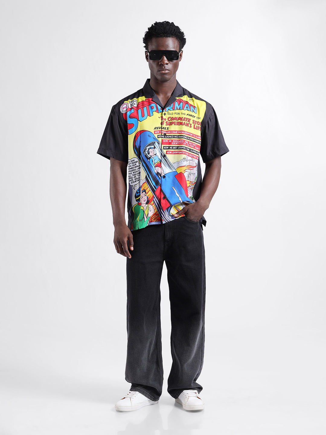 Men's Yellow Relaxed Fit Character Superman Printed Shirt