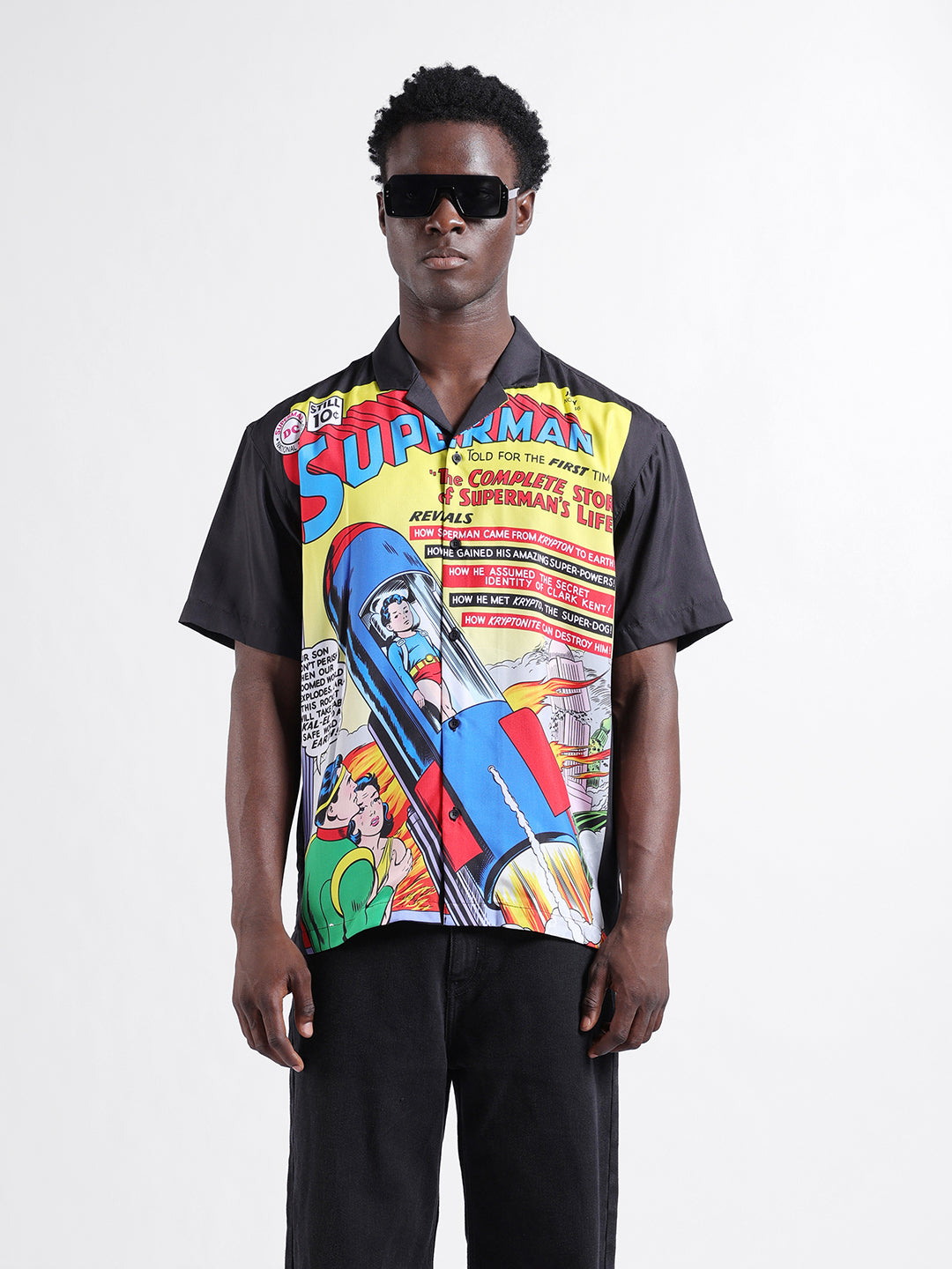 Men's Yellow Relaxed Fit Character Superman Printed Shirt