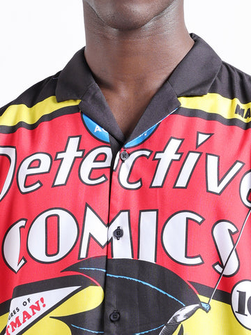 Men's Black Relaxed Fit Character Batman Printed Shirt