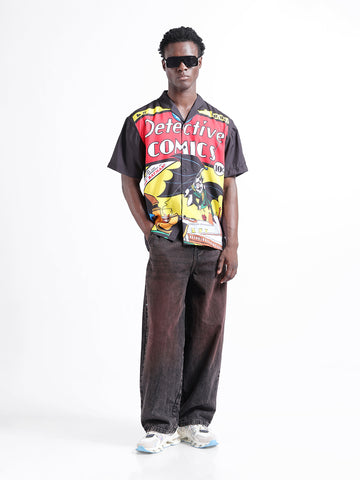 Men's Black Relaxed Fit Character Batman Printed Shirt
