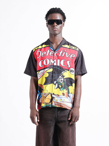 Men's Black Relaxed Fit Character Batman Printed Shirt