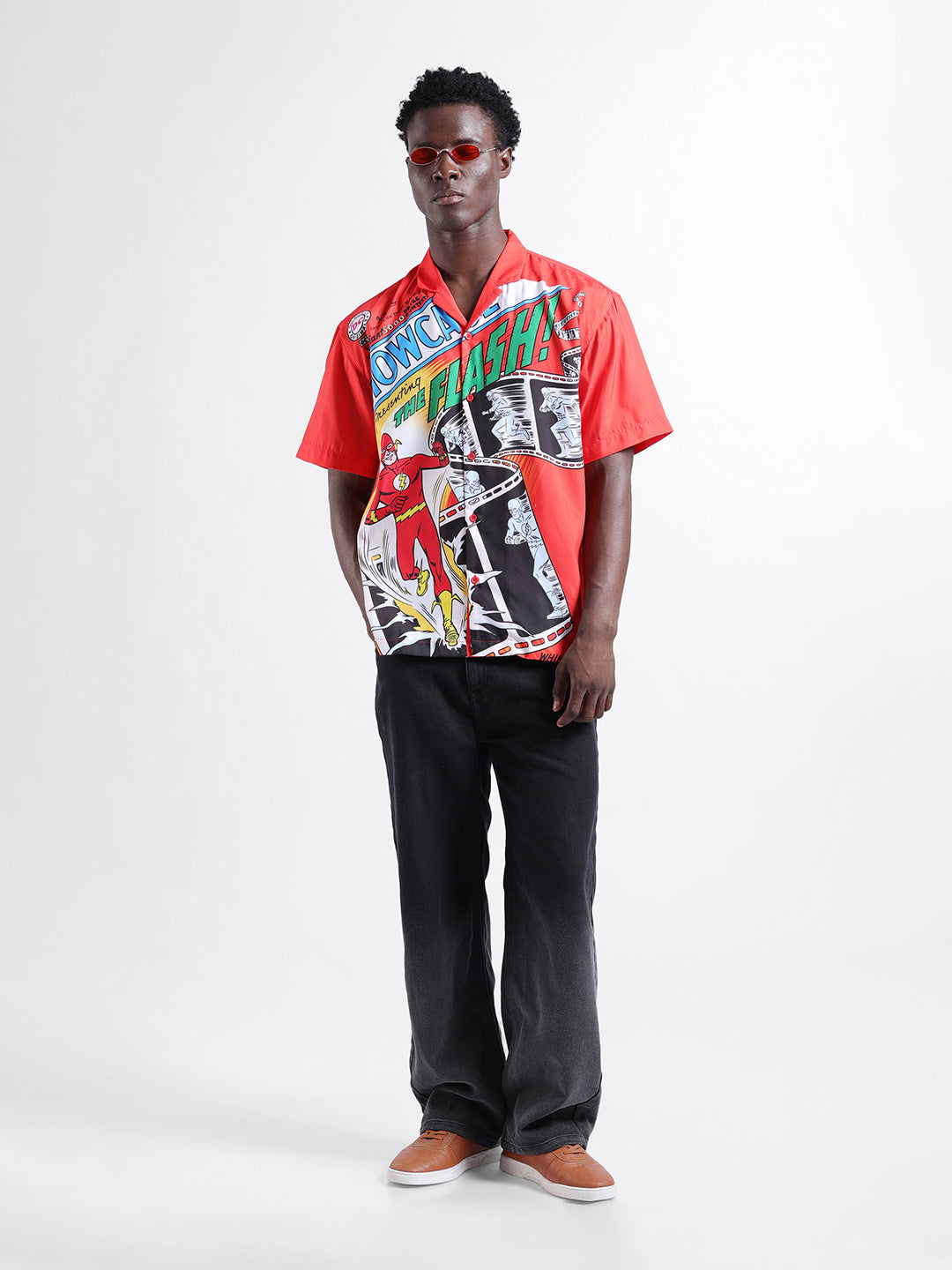 Men's Orange Relaxed Fit Character Printed Shirt