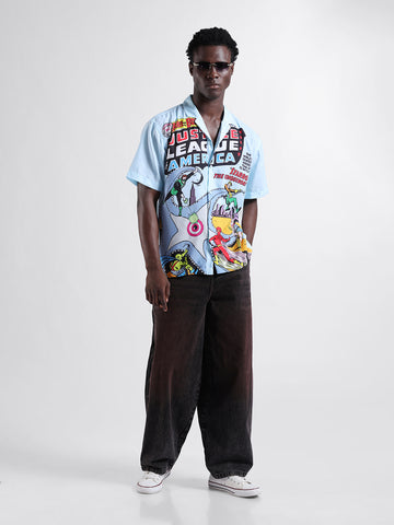 Men's Blue Relaxed Fit Character Printed Shirt