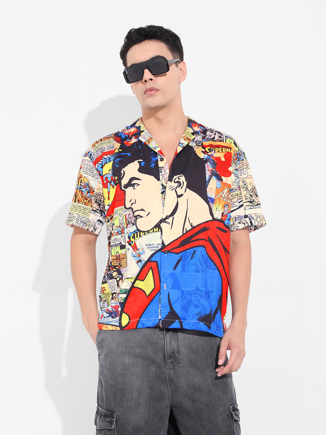 Men's Multicolor Relaxed Fit Superman Character Printed Shirt
