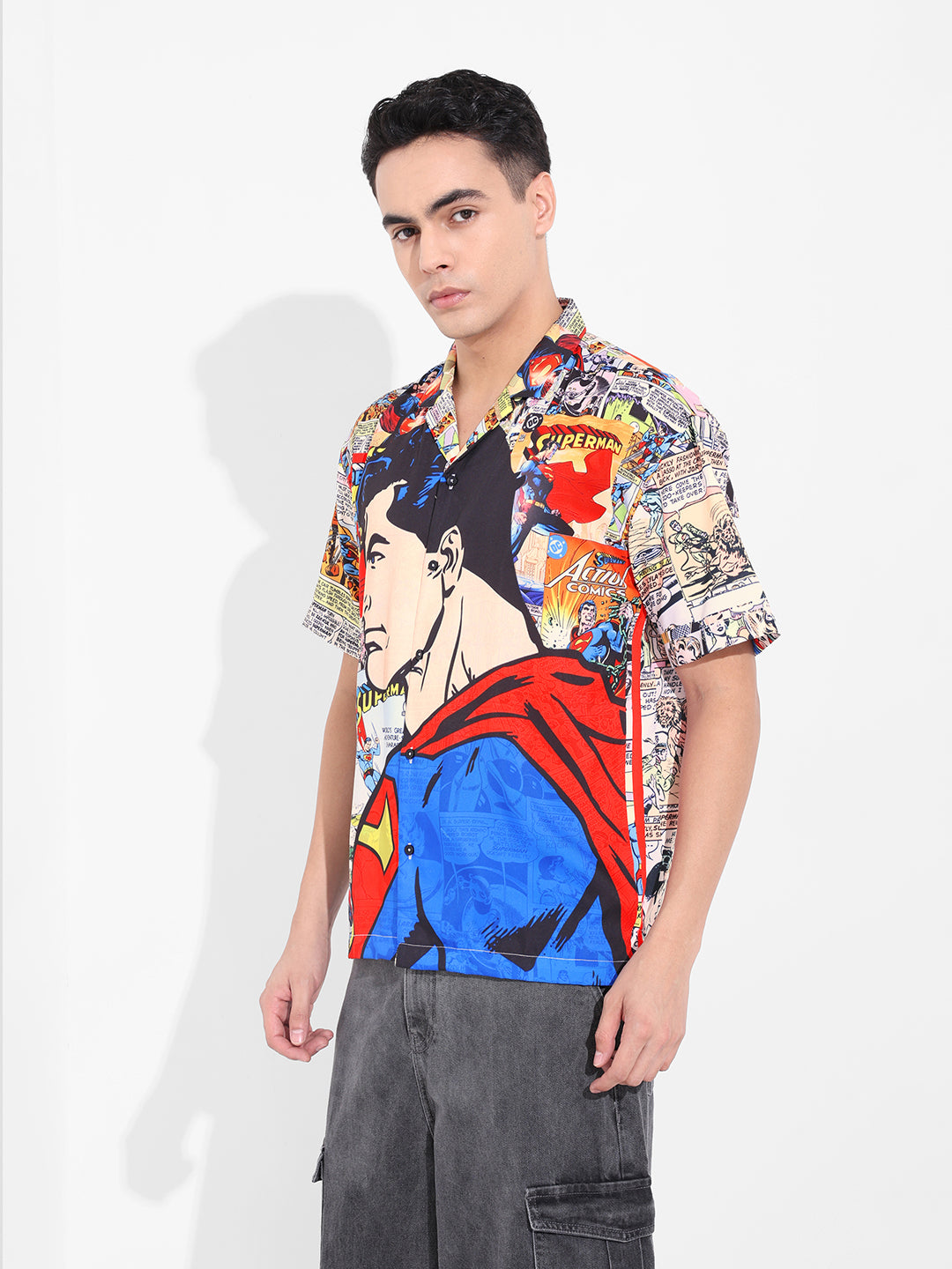 Men's Multicolor Relaxed Fit Superman Character Printed Shirt