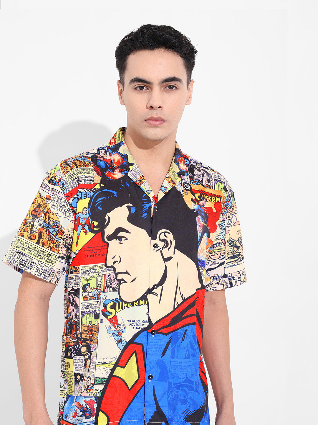 Men's Multicolor Relaxed Fit Superman Character Printed Shirt