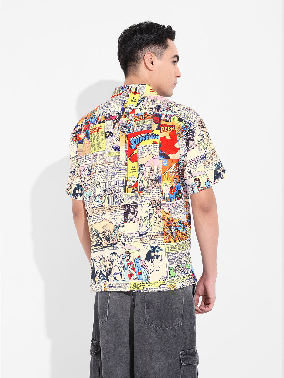 Men's Multicolor Relaxed Fit Superman Character Printed Shirt