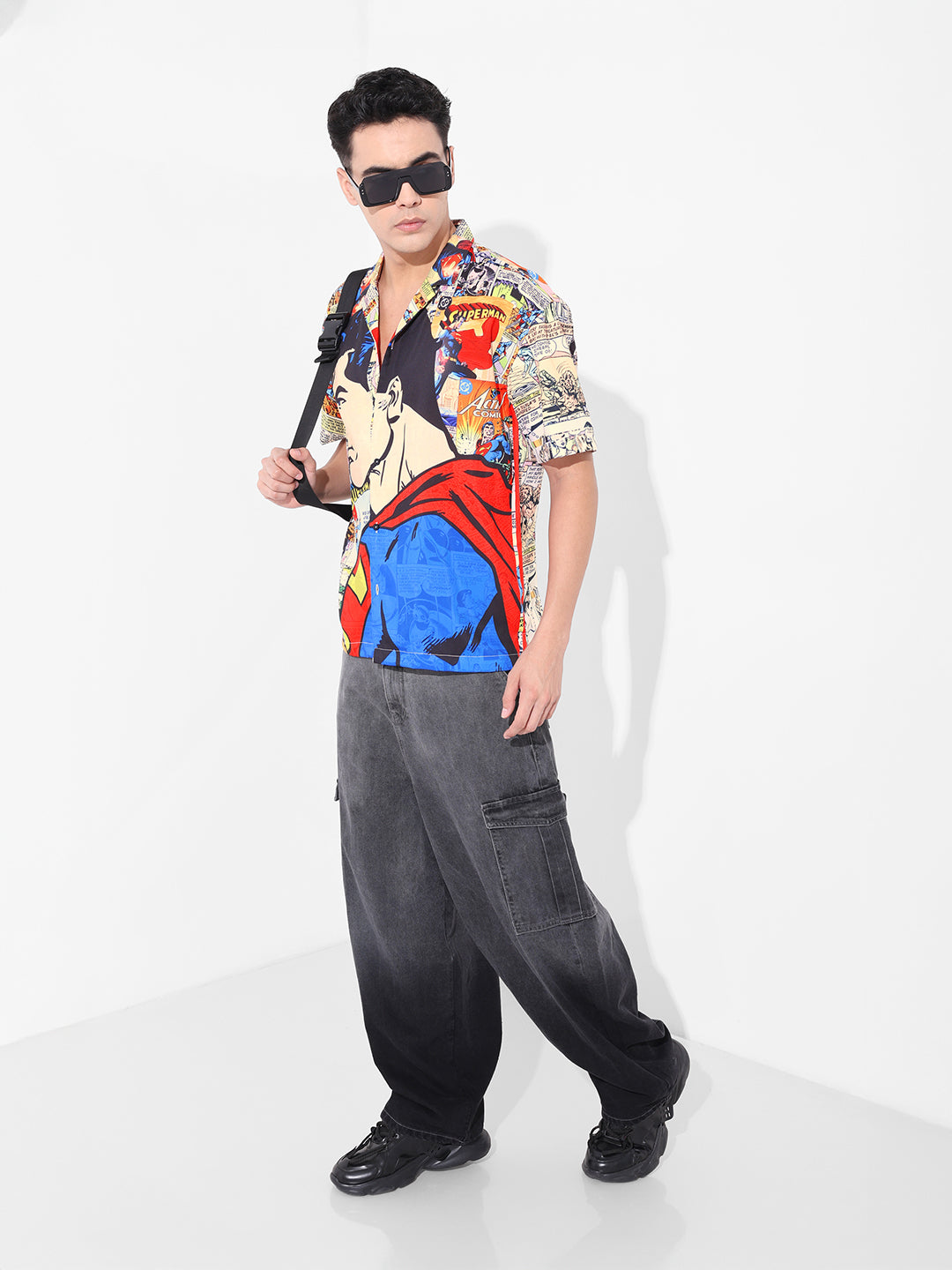 Men's Multicolor Relaxed Fit Superman Character Printed Shirt