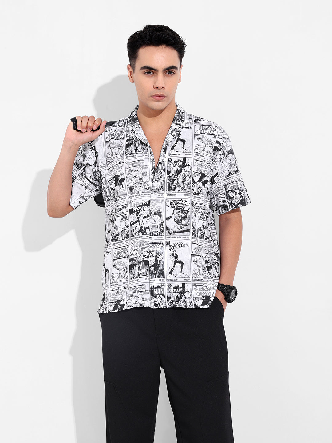 Men's Black Relaxed Fit Character Printed Shirt