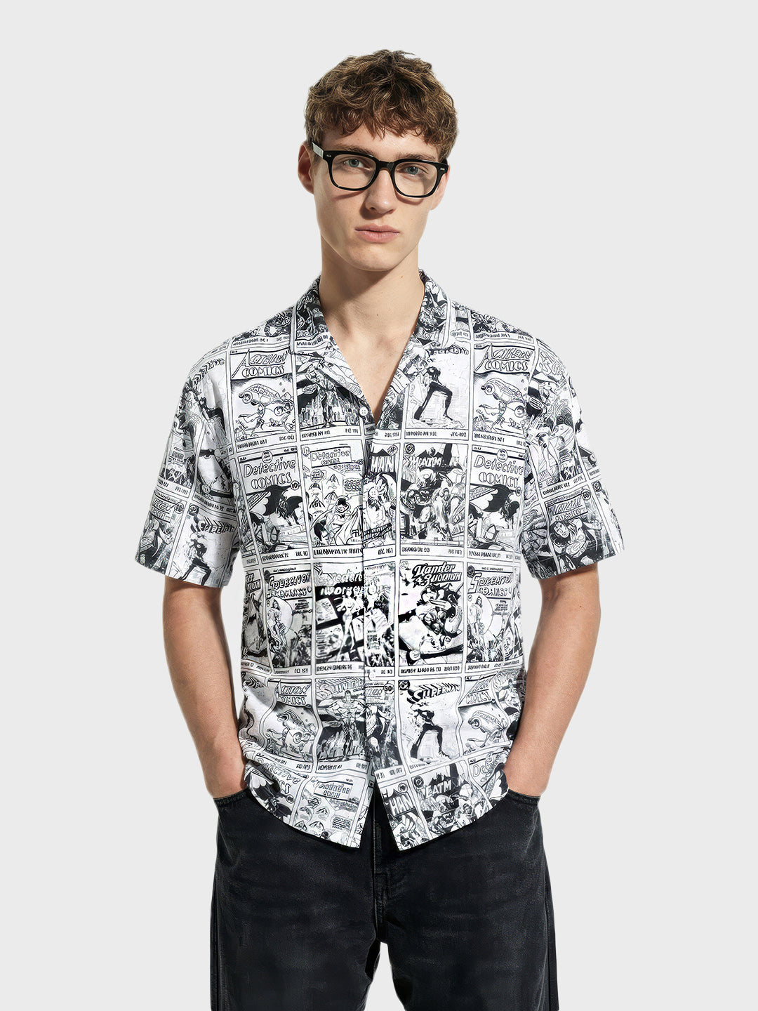 Men's Black Relaxed Fit Character Printed Shirt