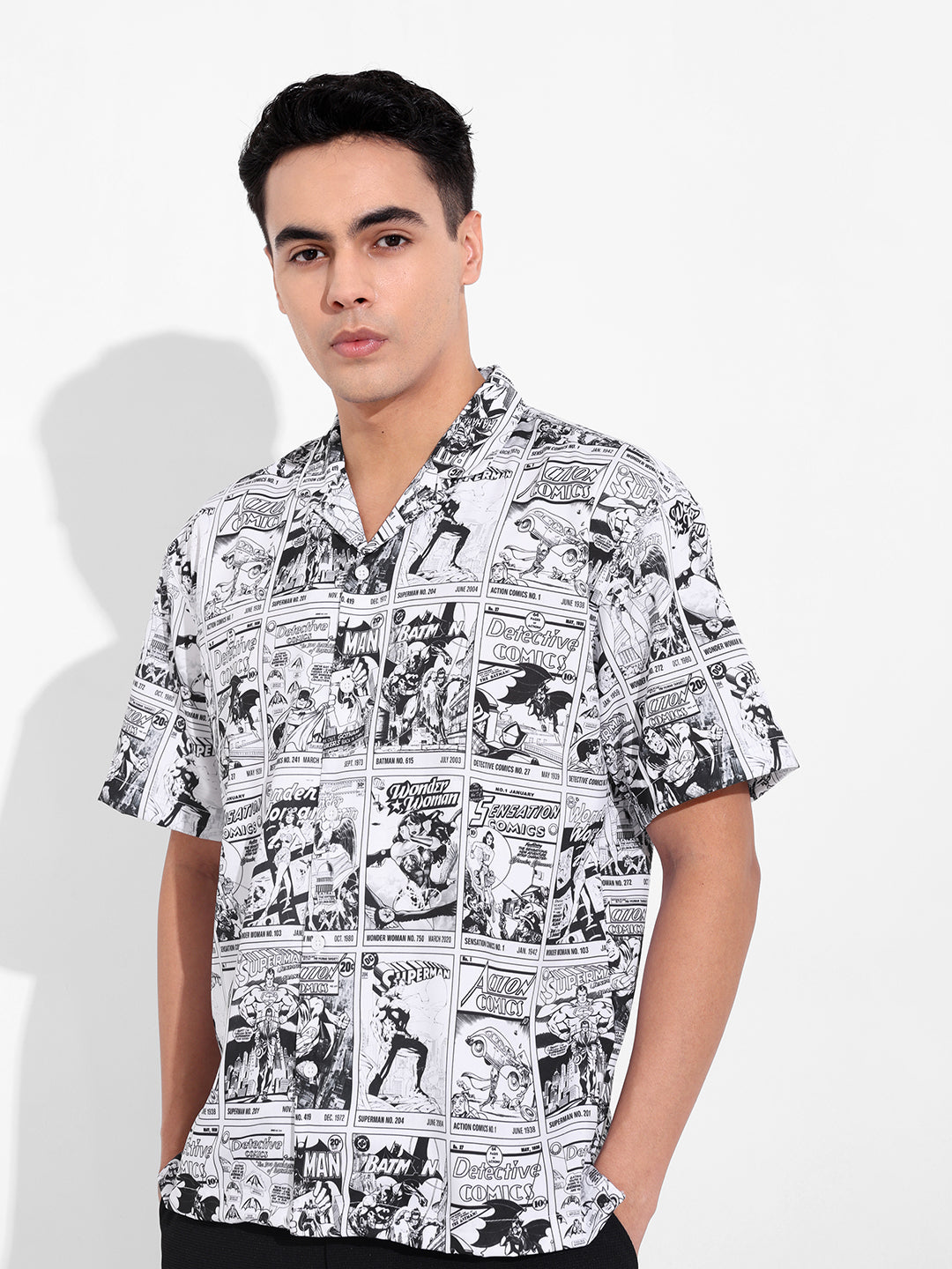 Men's Black Relaxed Fit Character Printed Shirt
