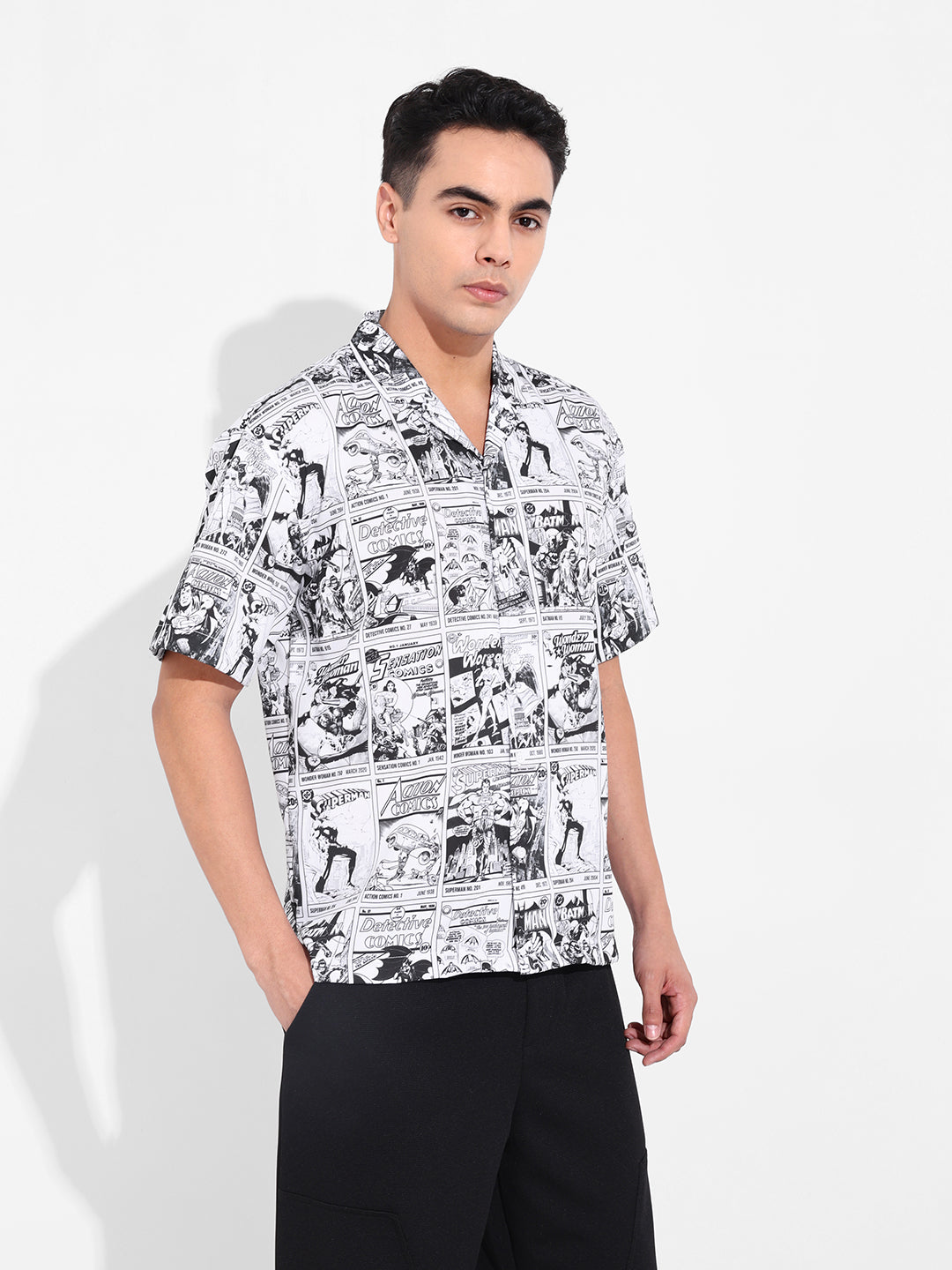 Men's Black Relaxed Fit Character Printed Shirt