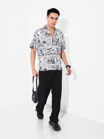 Men's Black Relaxed Fit Character Printed Shirt