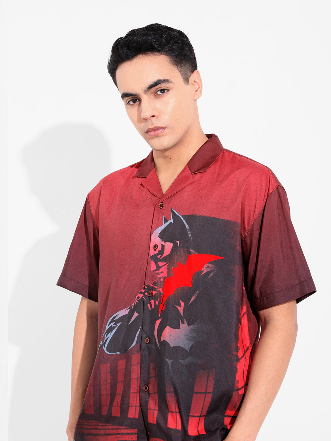 Men's Red Relaxed Fit Batman Character Printed Shirt