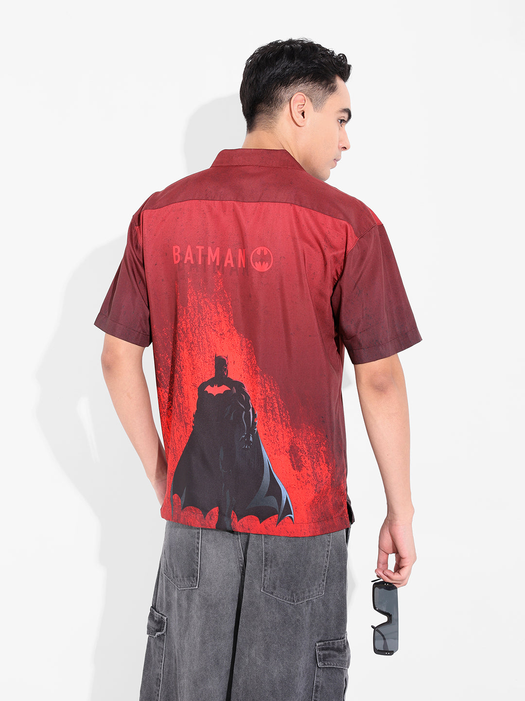 Men's Red Relaxed Fit Batman Character Printed Shirt