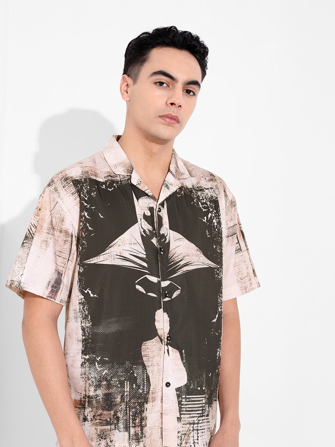 Men's Black Relaxed Fit Batman Character Printed Shirt
