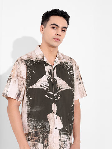 Men's Black Relaxed Fit Batman Character Printed Shirt