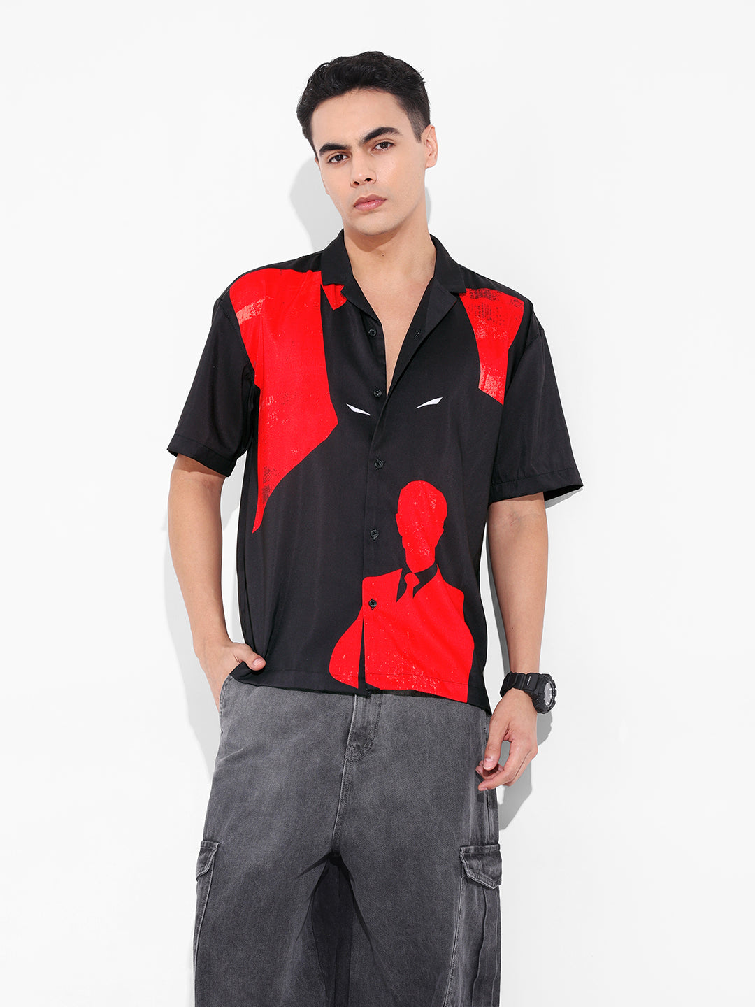 Men's Red Relaxed Fit Batman Character Printed Shirt