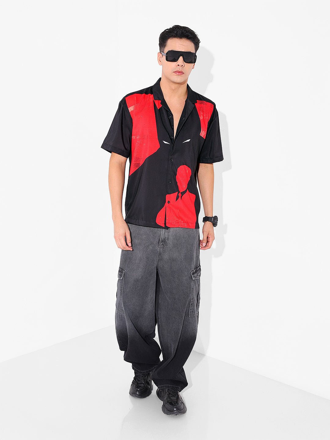 Men's Red Relaxed Fit Batman Character Printed Shirt