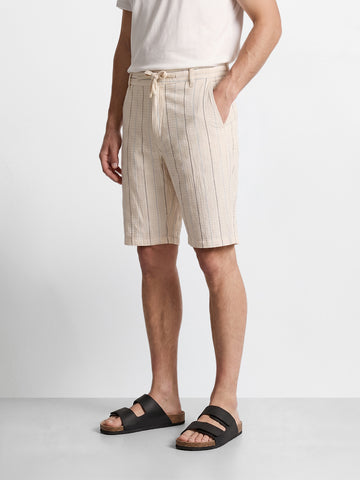 Men's Cream Relaxed Fit Vertical Stripes Casual Shorts