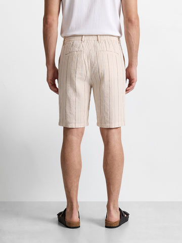 Men's Cream Relaxed Fit Vertical Stripes Casual Shorts