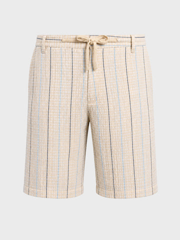 Men's Cream Relaxed Fit Vertical Stripes Casual Shorts