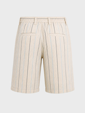 Men's Cream Relaxed Fit Vertical Stripes Casual Shorts
